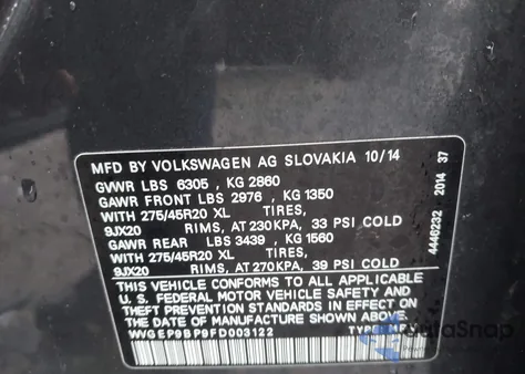 2015 Volkswagen Touareg Tdi Executive z USA, uszkodzony, nr VIN WVGEP9BP9FD003122